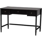 Lucera Bobbin 3 Drawer Desk with Spindle Frame in Black Wood