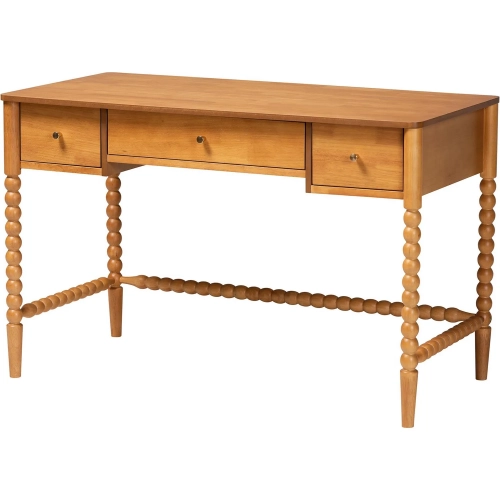 Lucera Bobbin 3 Drawer Desk with Spindle Frame in Oak Brown Wood
