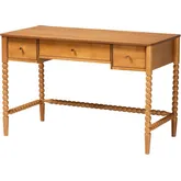 Lucera Bobbin 3 Drawer Desk with Spindle Frame in Oak Brown Wood