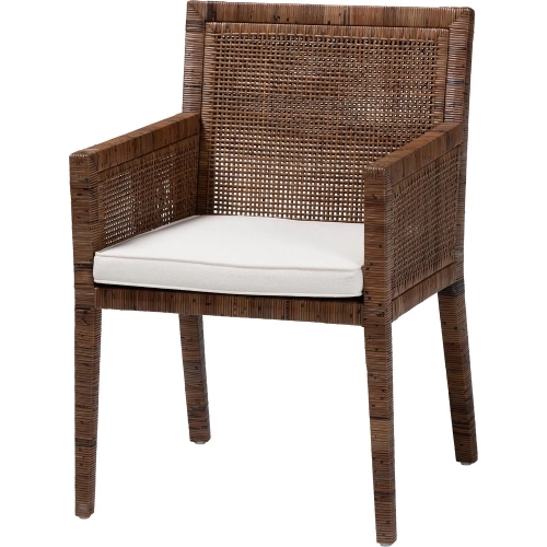 Karis Dining Arm Chair in Antique Coffee Rattan & Neutral Fabric (Set of 2)