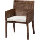 Karis Dining Arm Chair in Antique Coffee Rattan & Neutral Fabric (Set of 2)