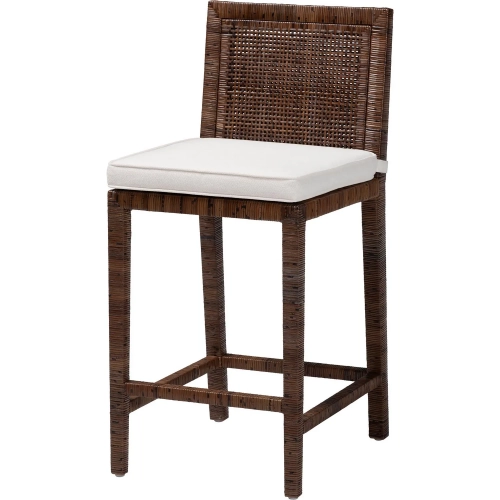 Sofia Counter Stool in Antique Coffee Rattan & Fabric