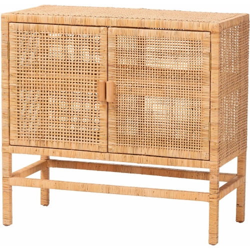 Vivan Double Door Storage Cabinet in Natural Brown Handwoven Wicker Rattan