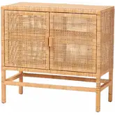 Vivan Double Door Storage Cabinet in Natural Brown Handwoven Wicker Rattan