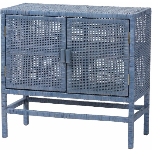 Vivan Double Door Storage Cabinet in Navy Blue Handwoven Wicker Rattan