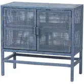 Vivan Double Door Storage Cabinet in Navy Blue Handwoven Wicker Rattan
