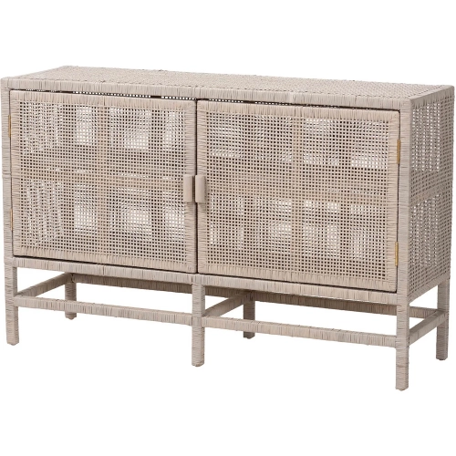 Vivan Double Door Storage Cabinet in French Grey Handwoven Wicker Rattan