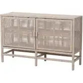 Vivan Double Door Storage Cabinet in French Grey Handwoven Wicker Rattan