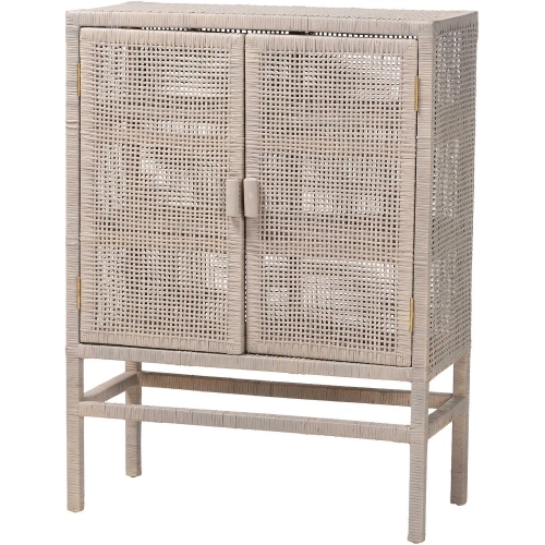 Vivan Double Door 3 Tier Storage Cabinet in French Grey Wicker Rattan