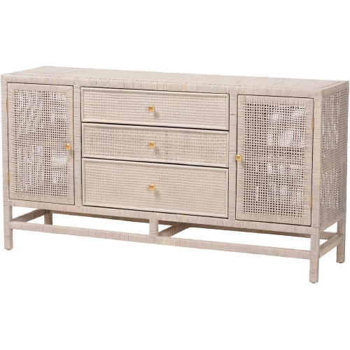 Vivan 3 Drawe Storage Cabinet in French Grey Handwoven Wicker Rattan