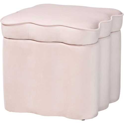 Paulina Scalloped Storage Ottoman in Light Pink Velvet