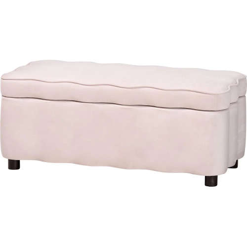 Paulina Scalloped Lift Top Storage Bench in Light Pink Velvet
