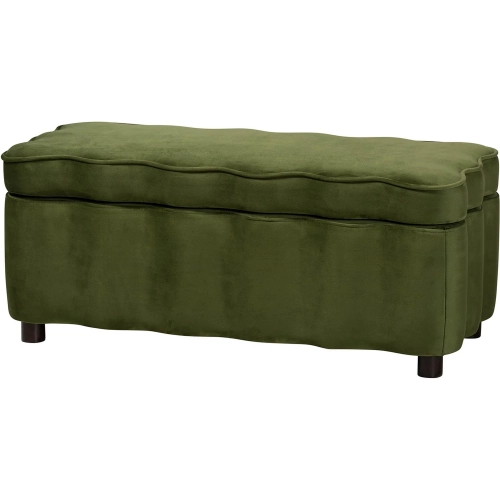 Paulina Scalloped Lift Top Storage Bench in Moss Green