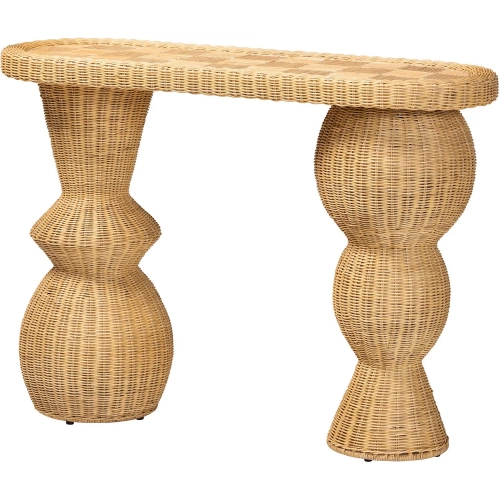 Hisao Checkered Sculptural Console Table in Natural Rattan