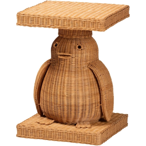 Pembroke Penguin End Table in Handwoven Honey Rattan