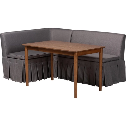 Reuben 3 Piece Corner Dining Nook Set in Wood & Grey Fabric