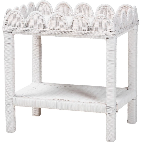 Sumana Scallop Side Table in White Rattan