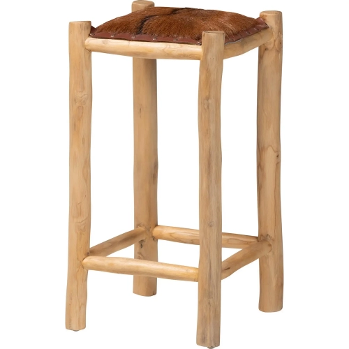 Rivera Counter Stool in Natural Hide Goat Leather & Teak Wood