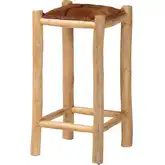 Rivera Counter Stool in Natural Hide Goat Leather & Teak Wood