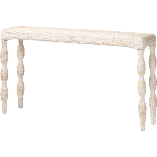 Lejane Waterfall Console Table in Handwoven White Wash Seagrass
