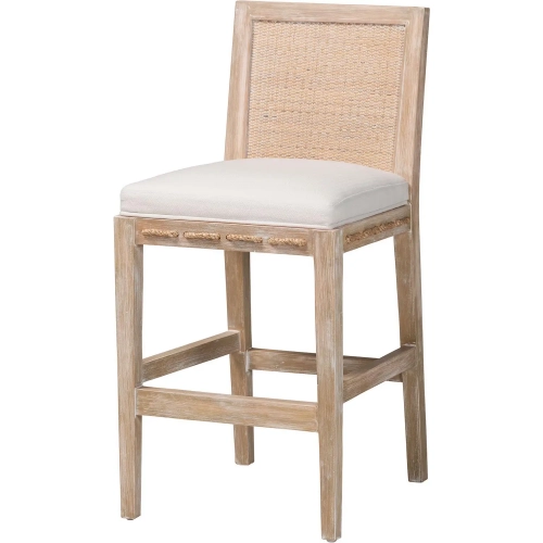 Ashford Counter Stool in White Wash Beige Rattan, Wood & Neutral Fabric
