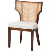 Franco Dining Chair in Brown Wood, Woven Rattan & White Fabric (Set of 2)