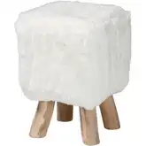 Scotlyn Ottoman in White Faux Fur & Teak Wood
