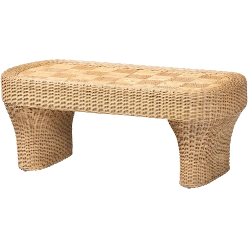 Canika Coffee Table in Handwoven Natural Rattan with Checkered Top