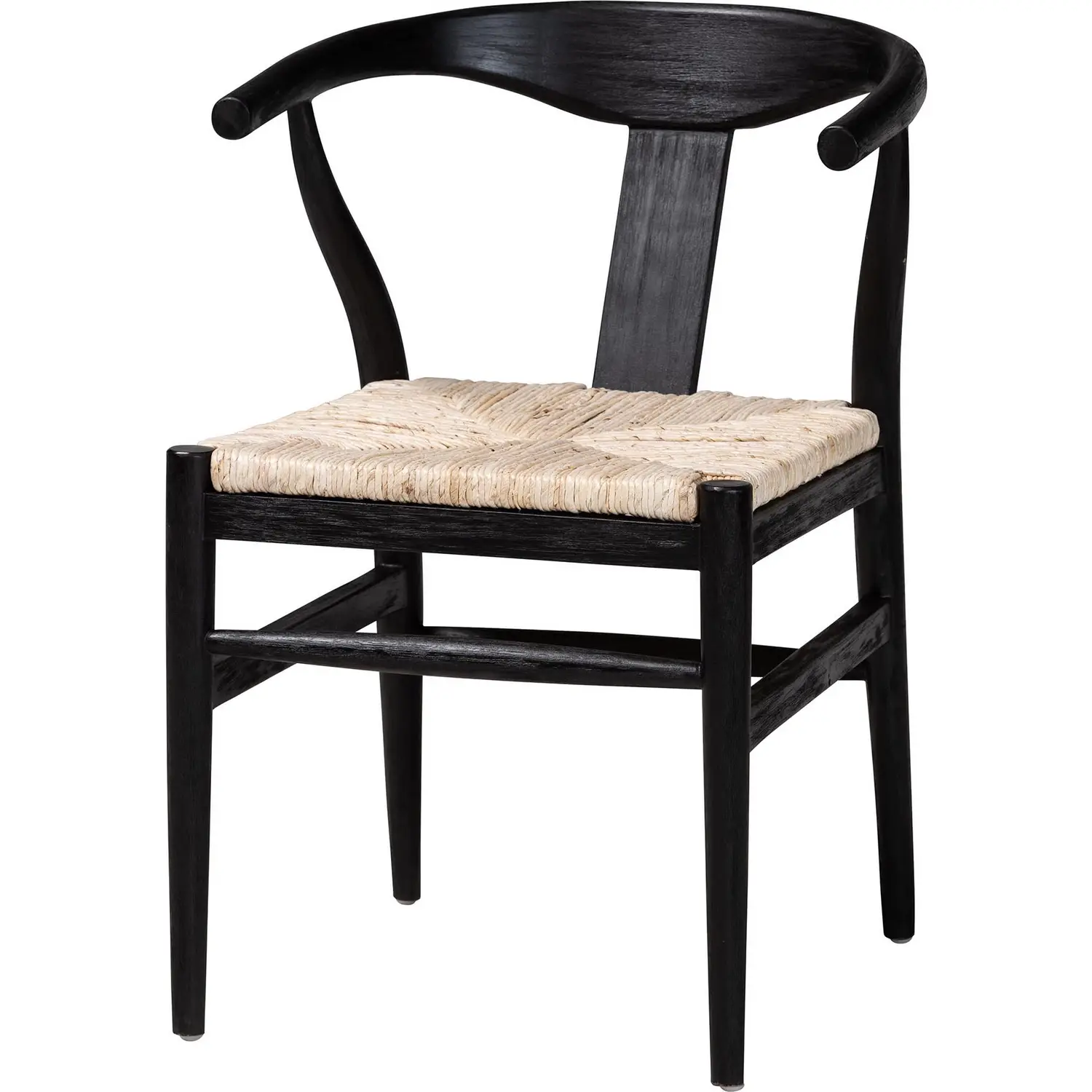 Fika Wishbone Dining Arm Chair in Hand Woven Seagrass & Black Wood (Set of 2)