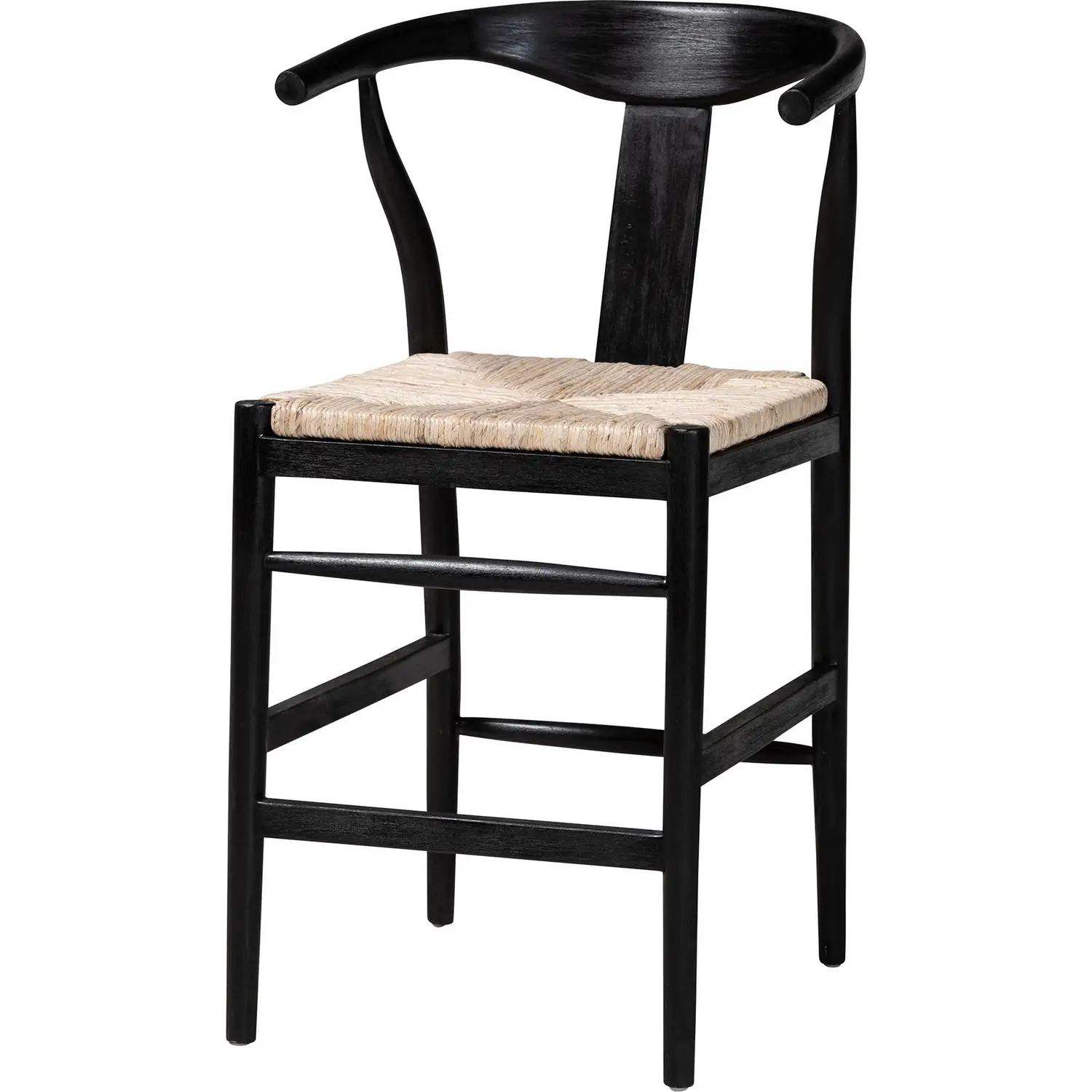 Fika Wishbone Counter Stool in Hand Woven Seagrass & Black Wood