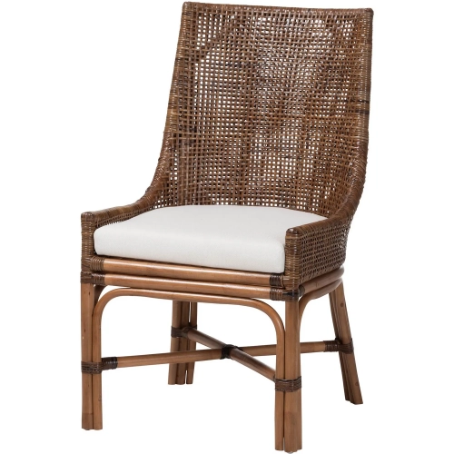 Bella Dining Chair in Coffee Bean Rattan & White Fabric (Set of 2)