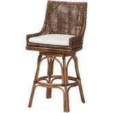Bella Swivel Bar Stool in Coffee Bean Rattan & White Fabric