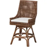 Bella Swivel Counter Stool in Coffee Bean Rattan & White Fabric