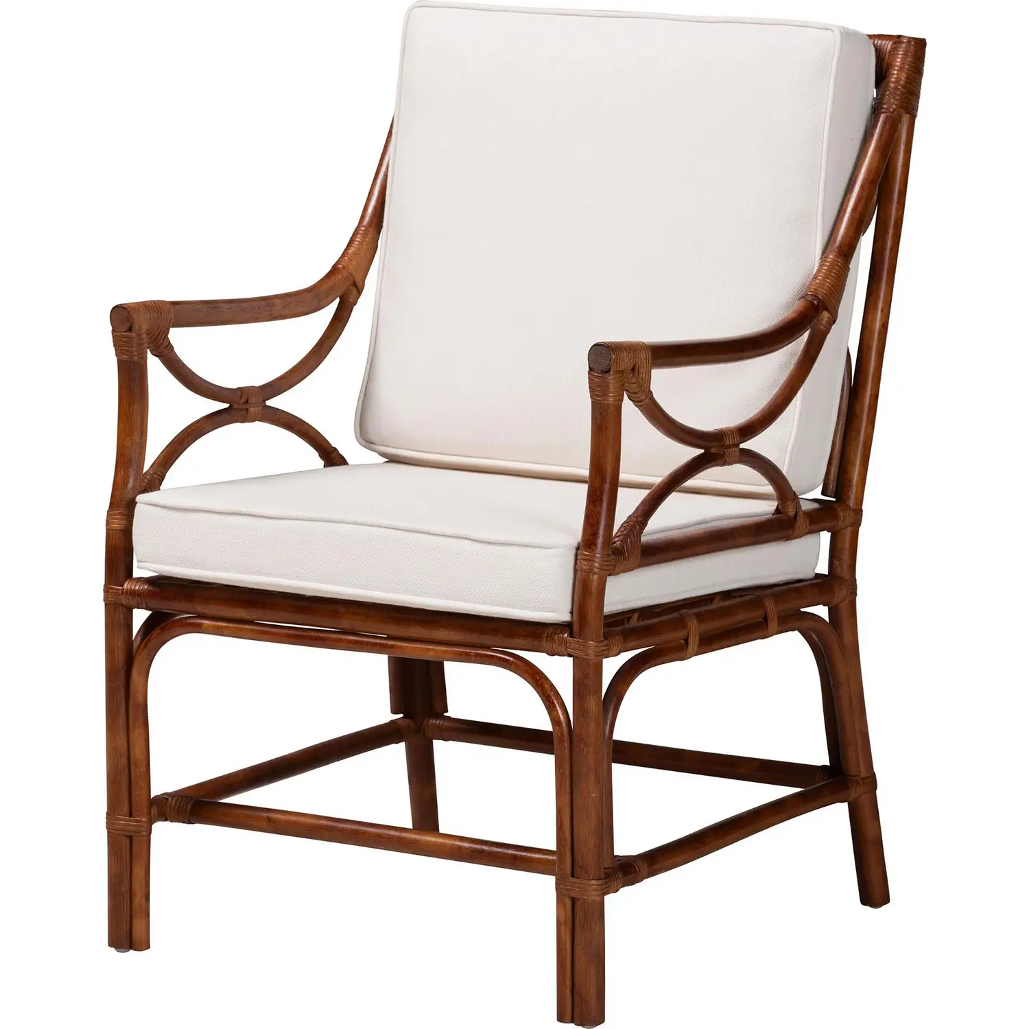 Cleantha Accent Chair in Marbled Tortoise Rattan & Neutral Fabric