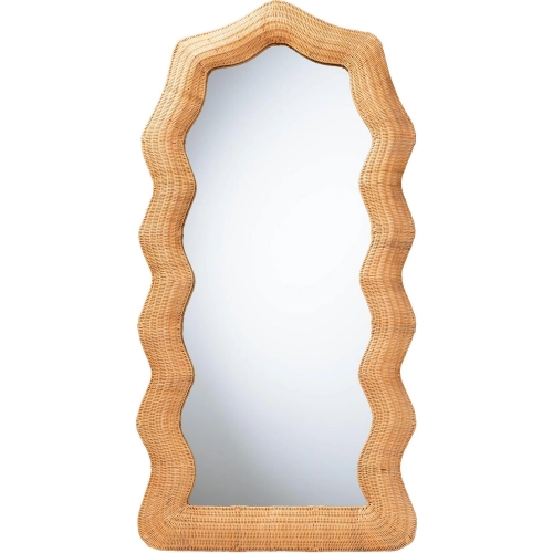 Daray Scalloped Full Length Floor Mirror in Natural Rattan