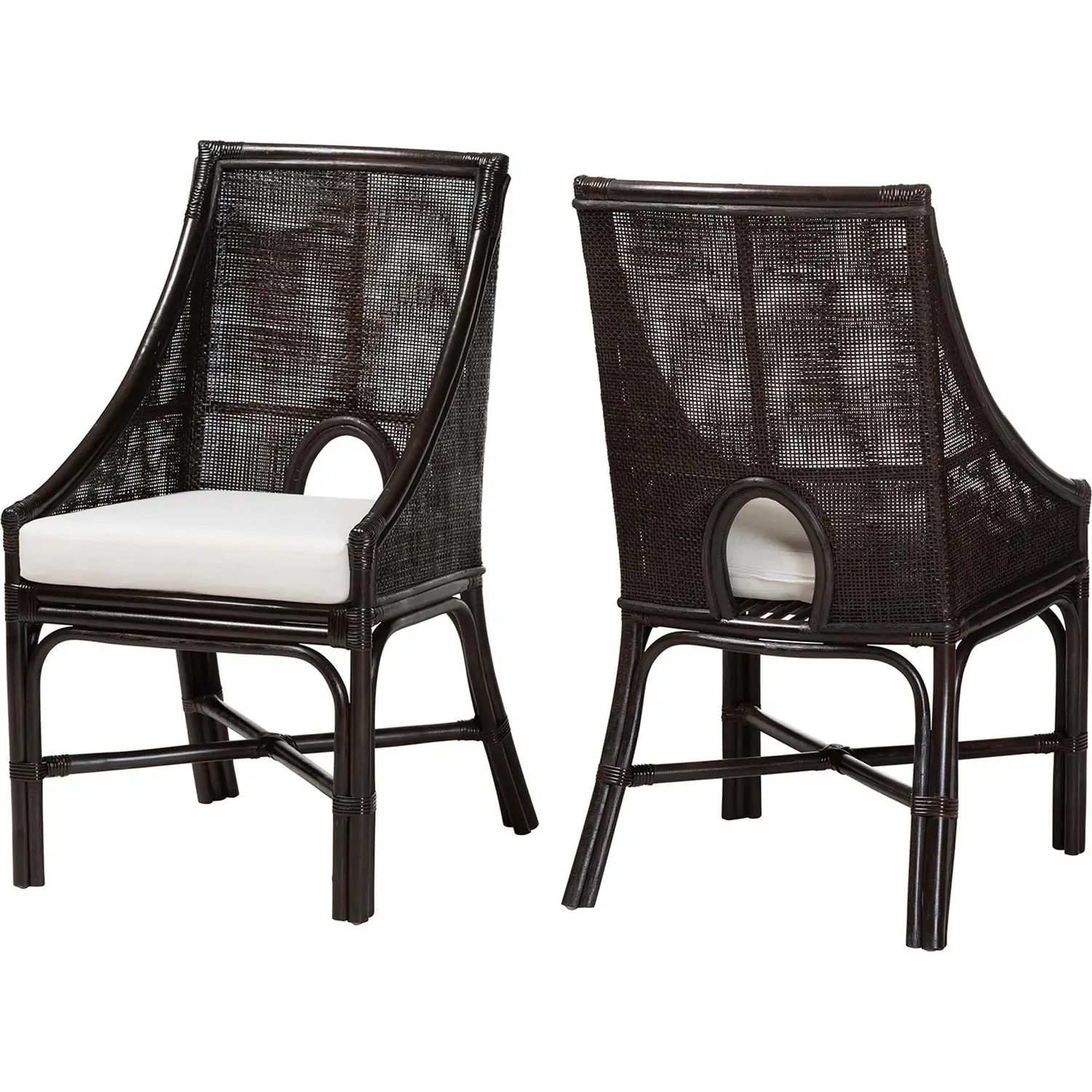 Acton Tall Back Dining Chair in Espresso Rattan (Set of 2)