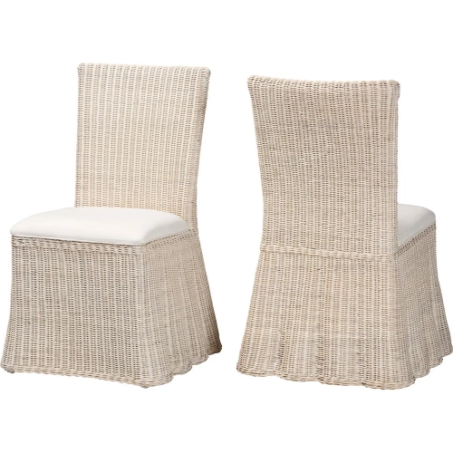 Sara Tall Dining Chair in Handwoven Natural Rattan with Scalloped Skirt (Set of 2)
