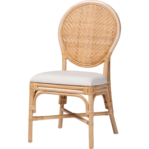 Elmer Dining Chair in Handwoven Natural Rattan & White Fabric (Set of 2)