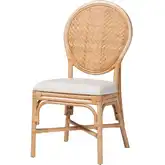 Elmer Dining Chair in Handwoven Natural Rattan & White Fabric (Set of 2)