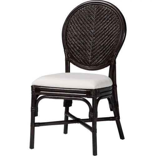 Elmer Dining Chair in Handwoven Espresso Rattan & White Fabric (Set of 2)