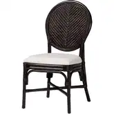 Elmer Dining Chair in Handwoven Espresso Rattan & White Fabric (Set of 2)