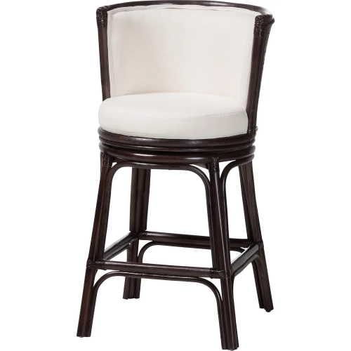 Alsip Swivel Counter Stool in Espresso Rattan & White Fabric
