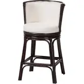 Alsip Swivel Counter Stool in Espresso Rattan & White Fabric