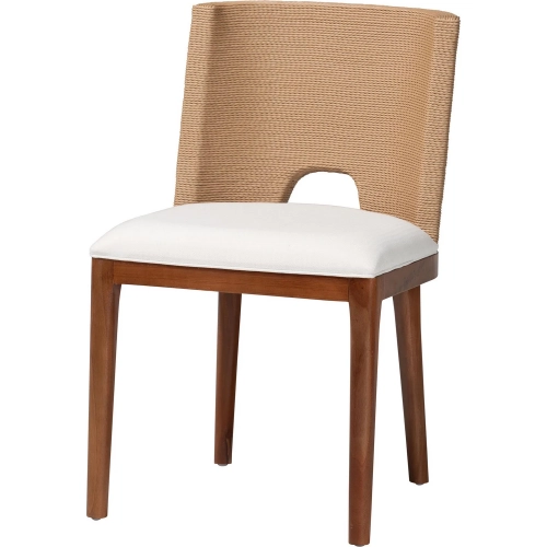 Norely Dining Chair in Woven Seagrass, Wood & White Fabric