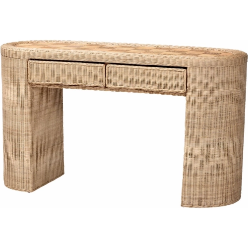 Mimi Checkered 2 Drawer Console Table in Natural Rattan