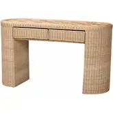 Mimi Checkered 2 Drawer Console Table in Natural Rattan