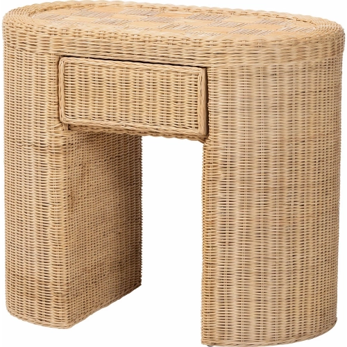 Mimi Checkered 1 Drawer End Table in Natural Rattan