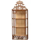 Tamiko 3 Tier Pagoda Style Etagere Bookcase in Marbled Tortoise Brown Rattan