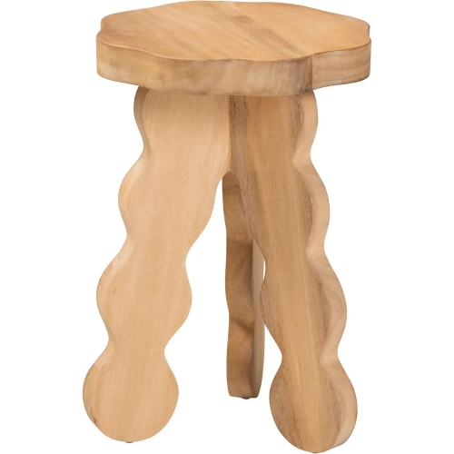 Sino Wavy End Table Accent Stool in Natural Acacia Wood