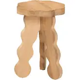 Sino Wavy End Table Accent Stool in Natural Acacia Wood